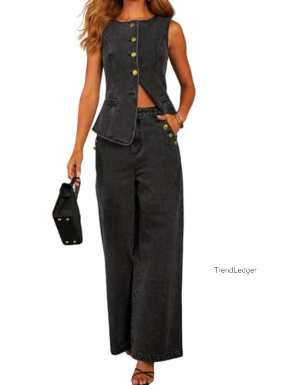 Women's 2 Piece Denim Set - Sleeveless Vest Top & Wide Leg Palazzo Pants Y2K